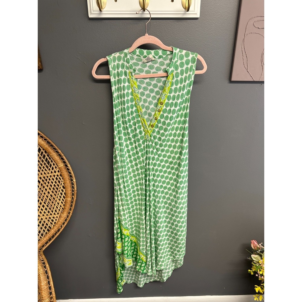 Seven Islands Womens Small Dress New York Sleeveless Boho Grn Handkerchief Hem